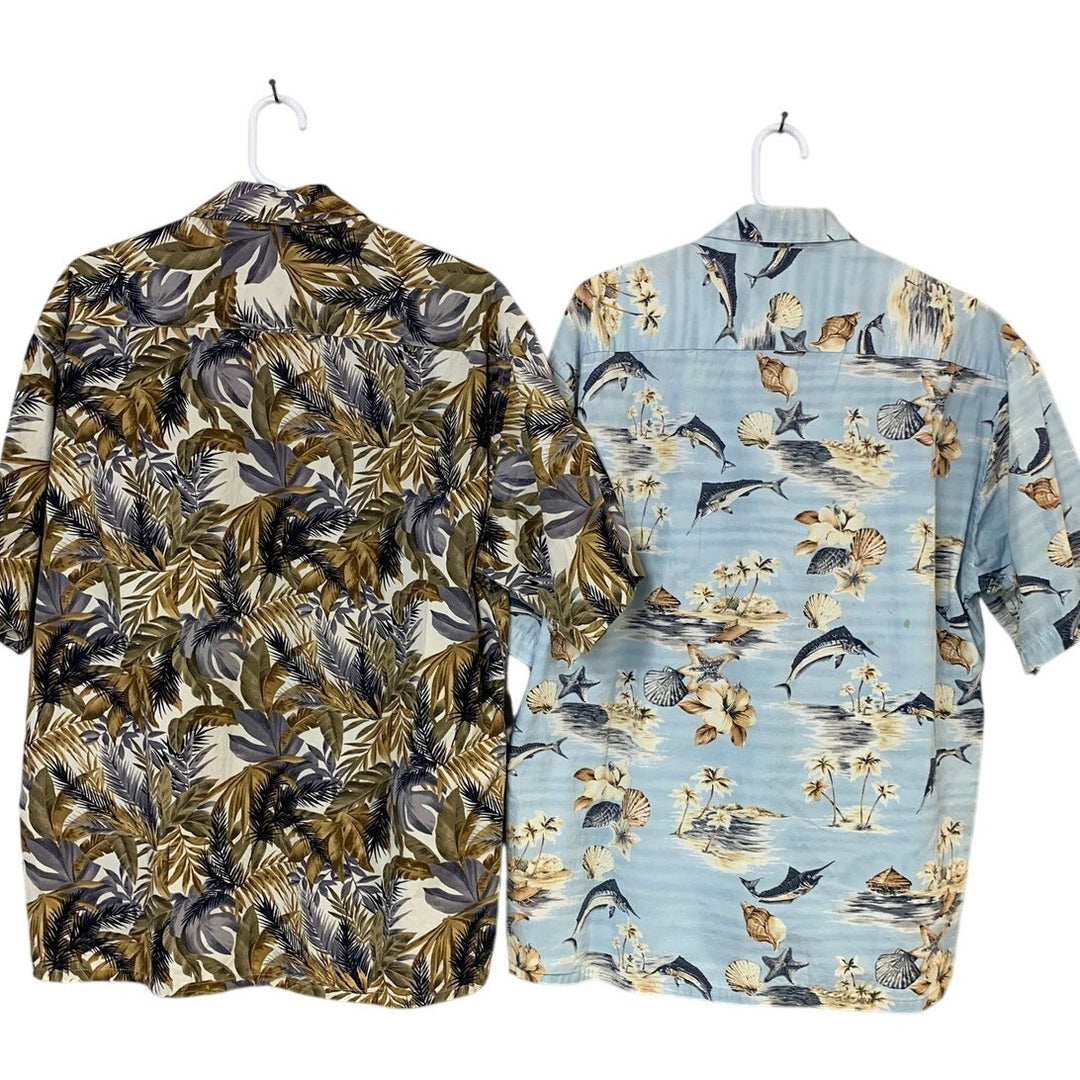 Lot of 2 Campia Moda Mens Large Cotton Floral Fish Short Sleeve Button Up Shirts
