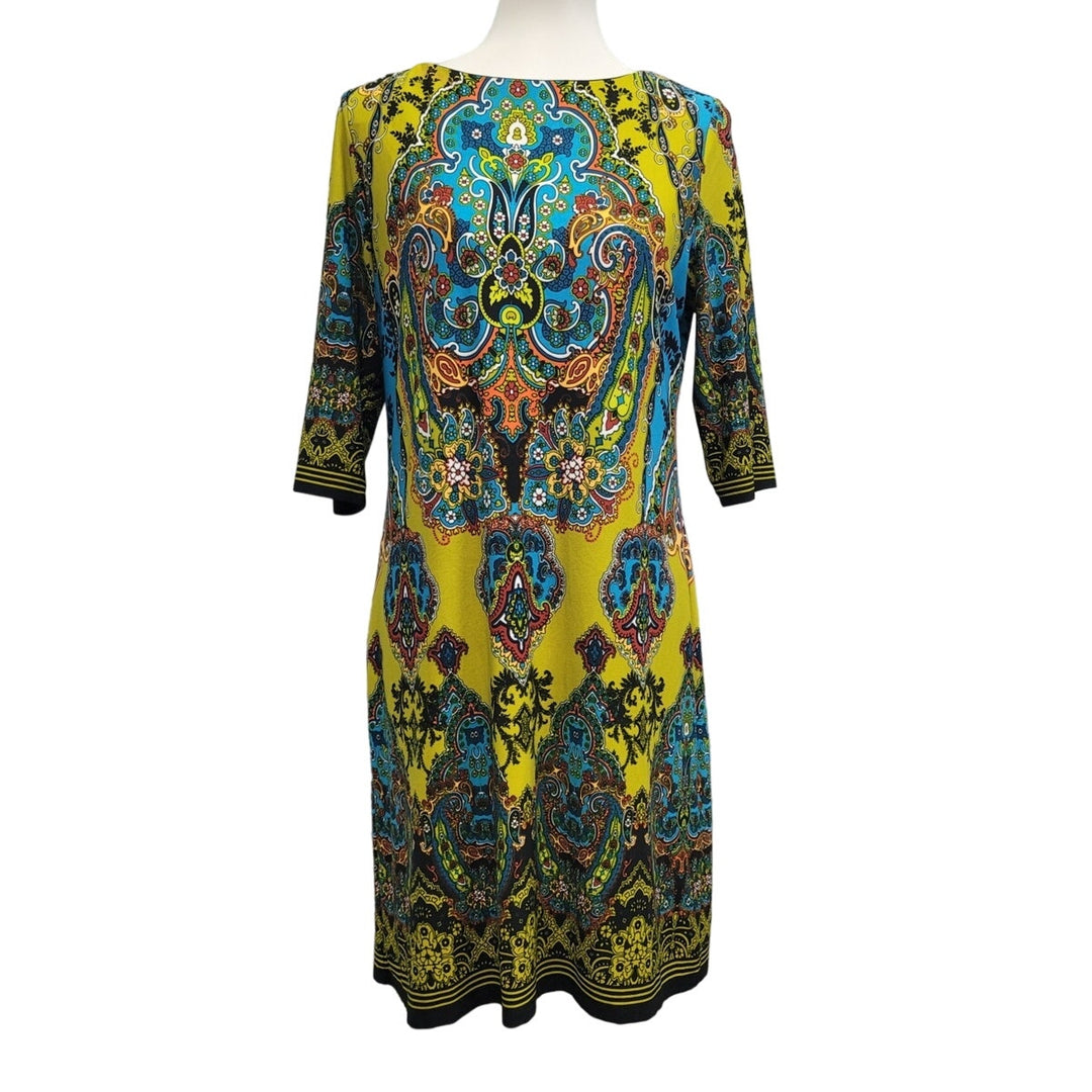 Dress Barn Womens Size 10 PolySpandex 3/4 Sleeve Patterned Knee Length Dress