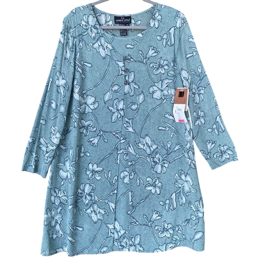 NWT New Carole Little Womens Size 14P Floral Long Sleeve Padded Shoulder Dress