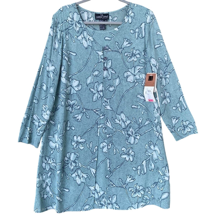 NWT New Carole Little Womens Size 14P Floral Long Sleeve Padded Shoulder Dress