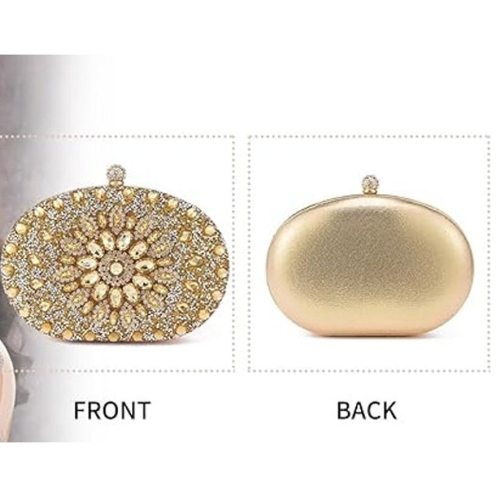 New Yapaiou Gold Silver Rhinestone Sparkly Evening Clutch Wedding Prom Purse