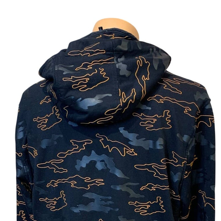 Daniel Won Large Rubber Black Orange Camo Micro Terry 1/4 Zip Hoodie Jacket