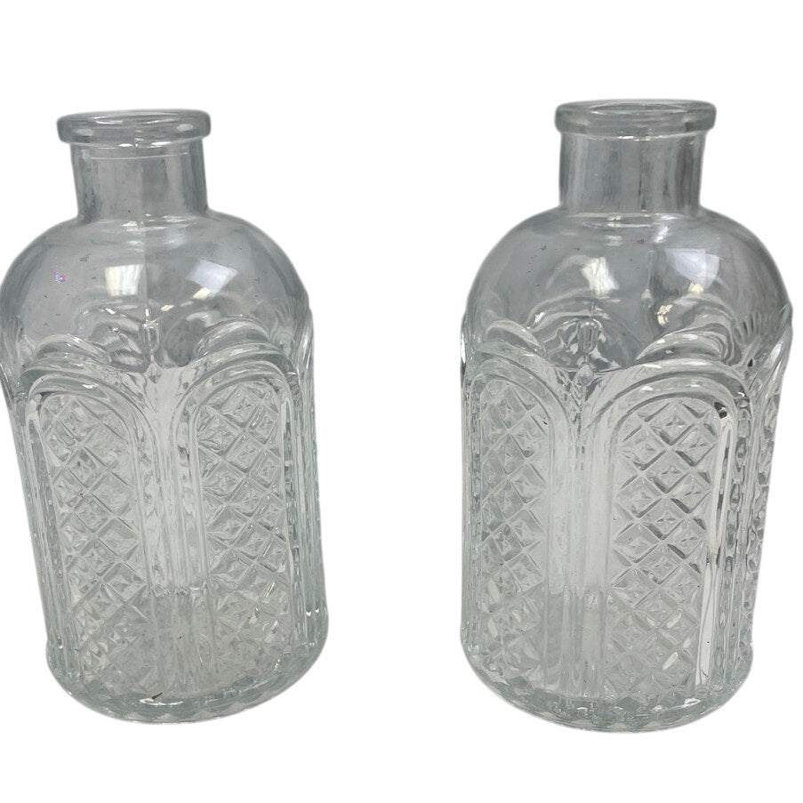 Lot of 6 New Clear Crystal Cut Glass Flower Bud Vase Set Round Squat Tall Bubble