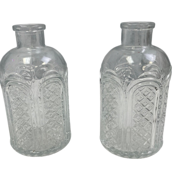 Lot of 6 New Clear Crystal Cut Glass Flower Bud Vase Set Round Squat Tall Bubble