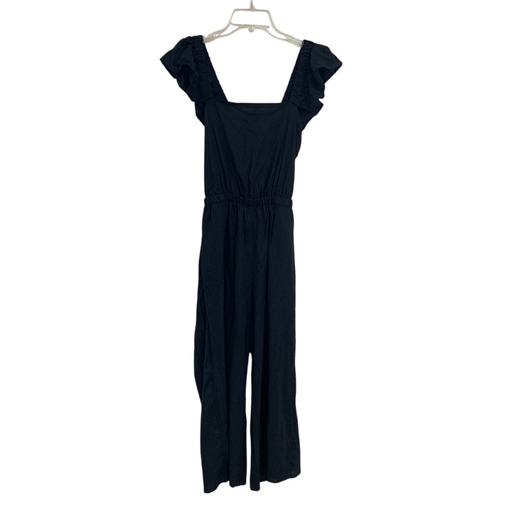 NWT New Francescas Blue Rain Womens Medium Black Front Tie Key Hole Jumpsuit