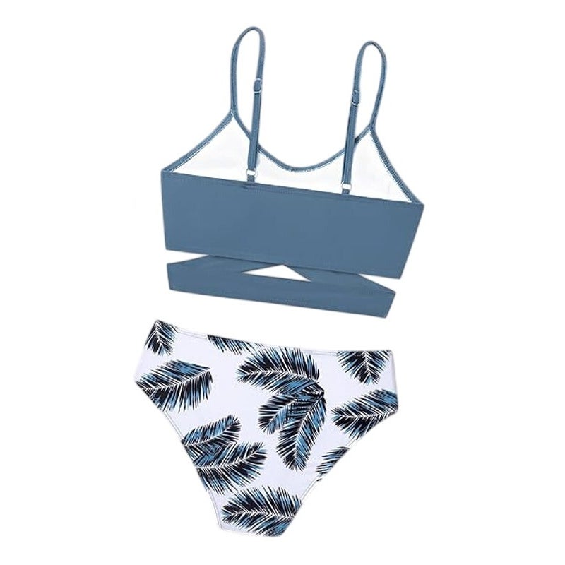 New Girls Size 15-16 Years Palm Leaf Criss Cross 2 Piece Padded Bikini Swimsuit