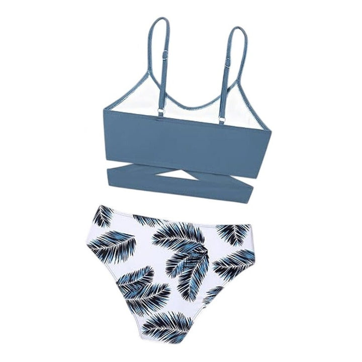 New Girls Size 15-16 Years Palm Leaf Criss Cross 2 Piece Padded Bikini Swimsuit