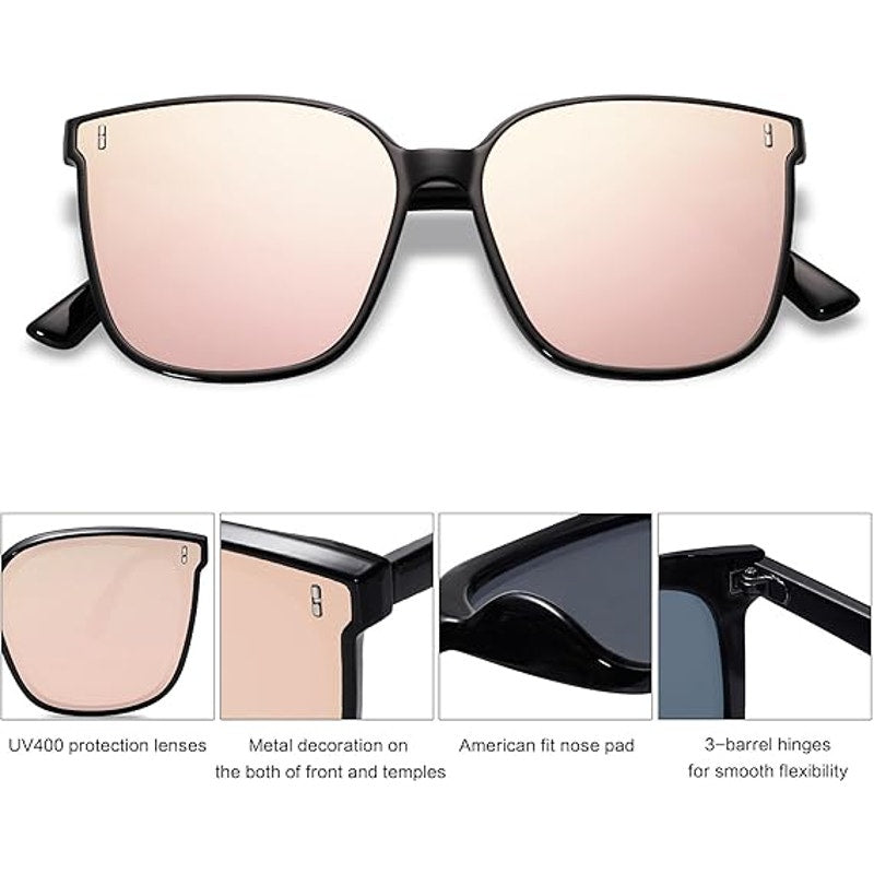 New Sojos Womens Pink Black Oversized Vintage Style UV Protection Sunglasses
