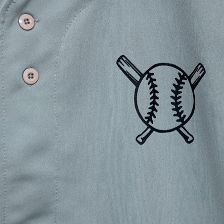 Hand Printed Mens Large Bat Ball Button Down Sleeveless Baseball Jersey Shirt