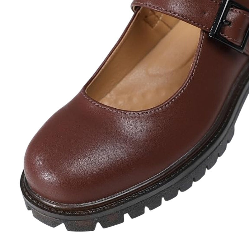 XMM Womens Size 8.5 Brown 1" Heel Mary Jane Closed Round Toe Buckle Strap Shoes