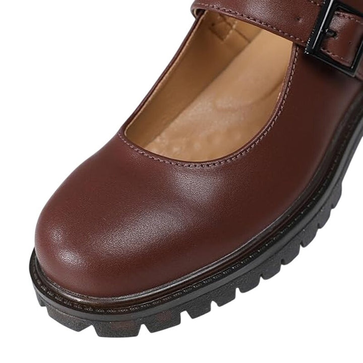 XMM Womens Size 8.5 Brown 1" Heel Mary Jane Closed Round Toe Buckle Strap Shoes