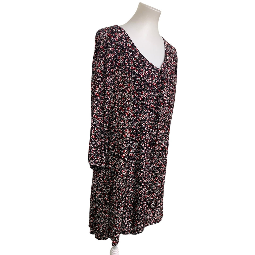 Staccato Womens Large Floral Long Sleeve Front Button V Neck Flowy Sheath Dress