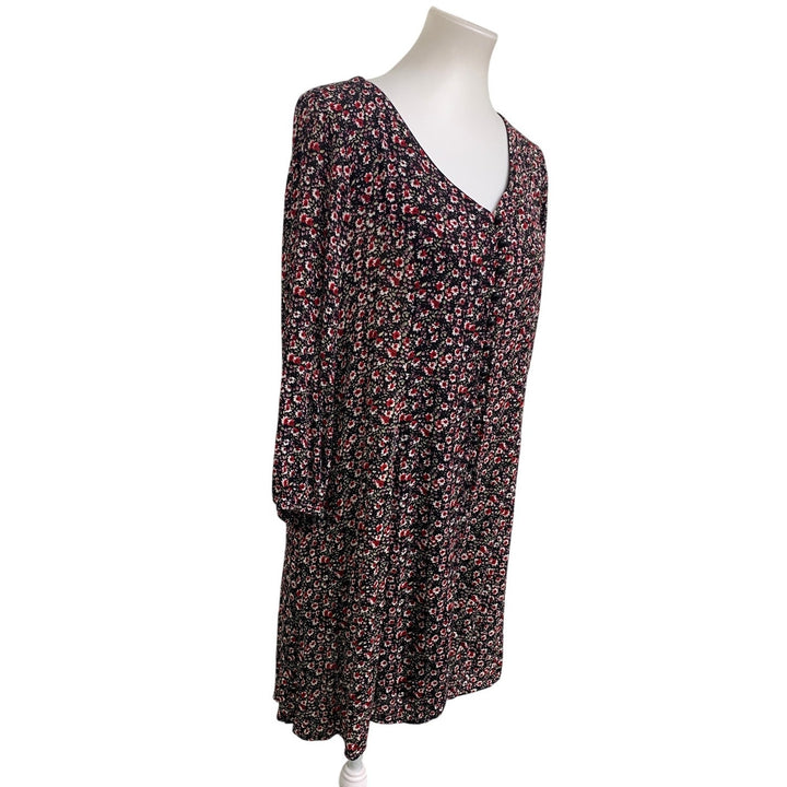 Staccato Womens Large Floral Long Sleeve Front Button V Neck Flowy Sheath Dress