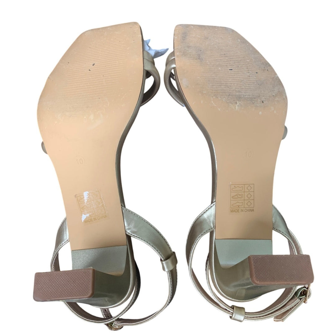Lullasong Womens Size 10 Shiny Gold Open Toe 3.5" Heel Ankle Strap Sandals Shoes