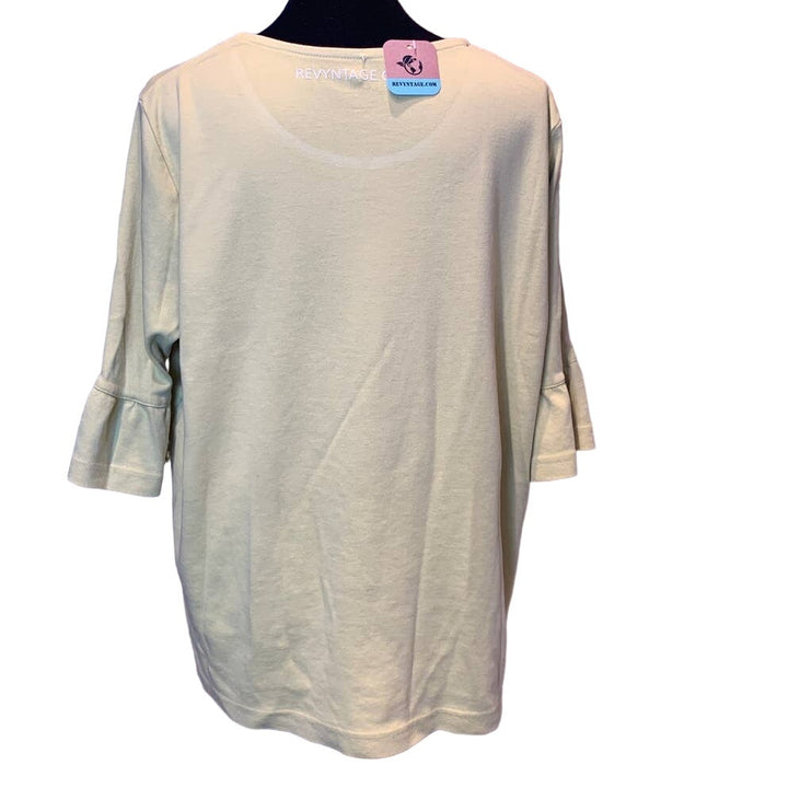 Handmade Upcycled Womens XL Saving Planet My Superpower Ruffled 3/4 Sleeve Top