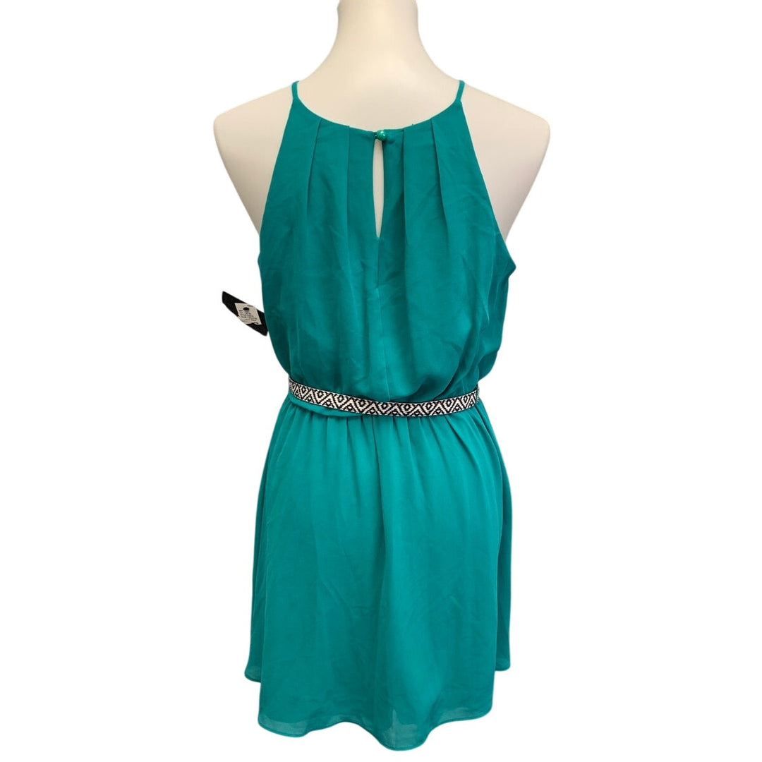 New Iz Byer Womens Medium Halter Neckline Belted Pleated Front Knee Length Dress