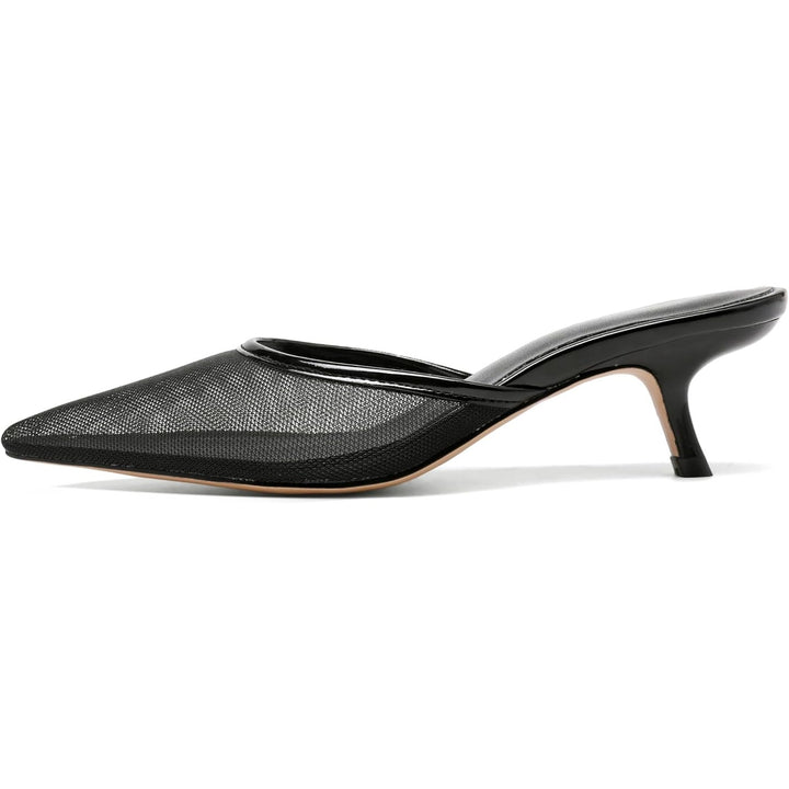 Riekhany Womens Size 10 Black Mesh Pointy Toe 2" Kitten Heel Mule Slide On Shoes