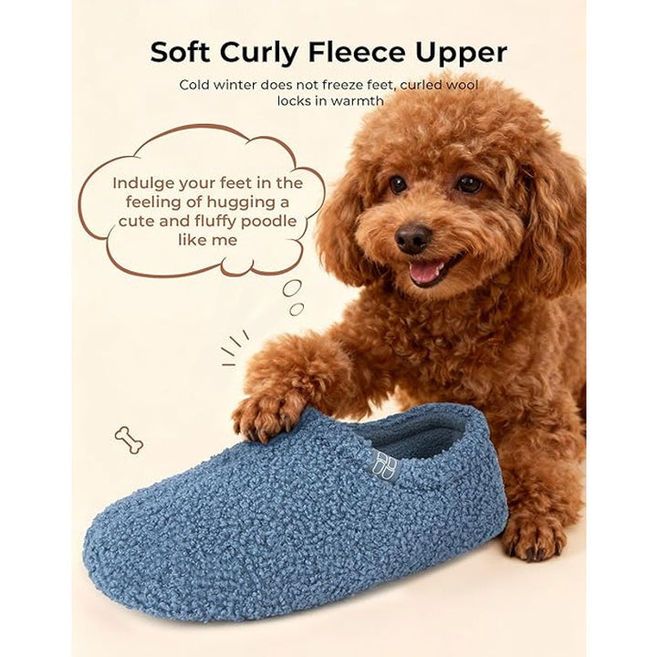 New HomeTop Womens 6.5 Ceruleon Blue Slippers Fuzzy Curly Fur Memory Foam Shoes