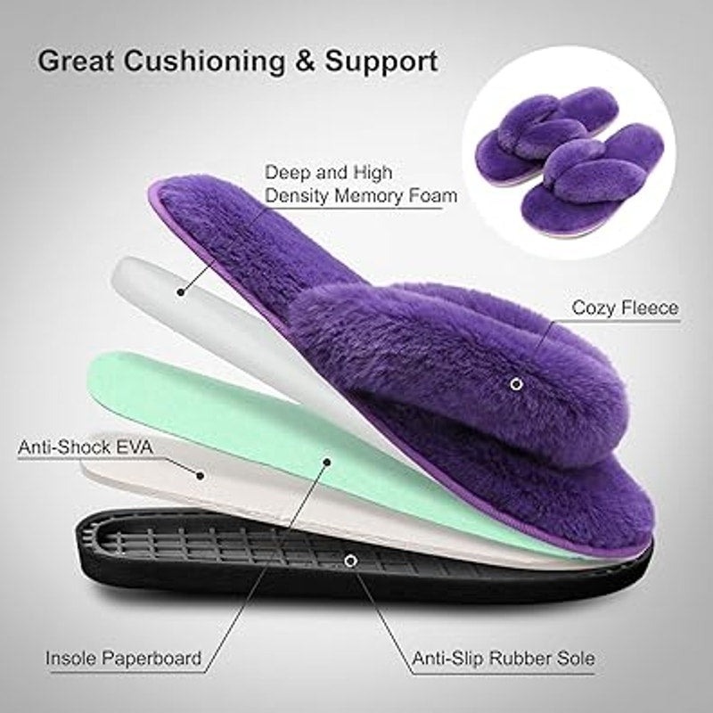 Joinfree Womens Large 9.5 Purple Fuzzy Thong Open Toe Flip Flop Slippers Shoes