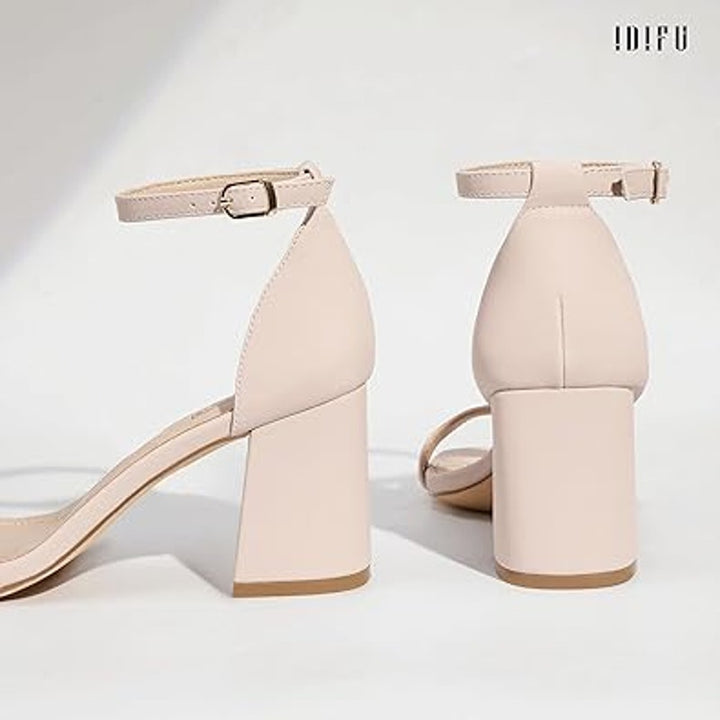 Idifu Womens Size 8 Pinky Tan Open Toe 3" Block Heel Ankle Strap Sandal Shoes