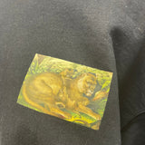 Hand Printed Upcycled Mens 3XL Wild Lion Cotton Blend Long Sleeve Sweatshirt
