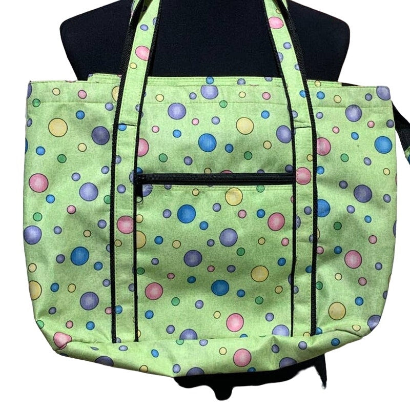 Green Pink Blue Polka Dot Vinyl Blend Wipeable Shoulder Full Zip Tote Bag