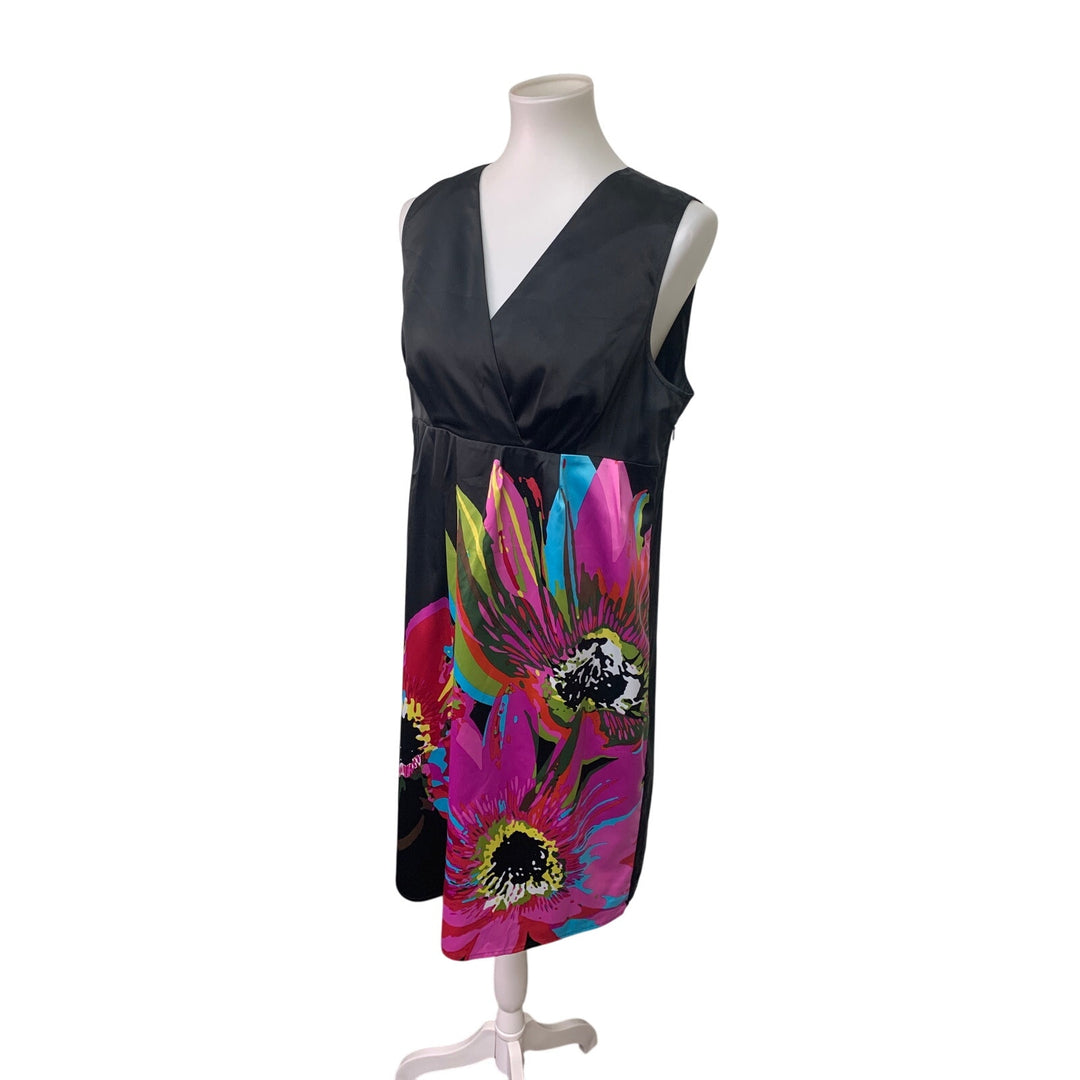Axcess Liz Claiborne Womens Large Graphic Floral V-Neck Sleeveless Sheath Dress