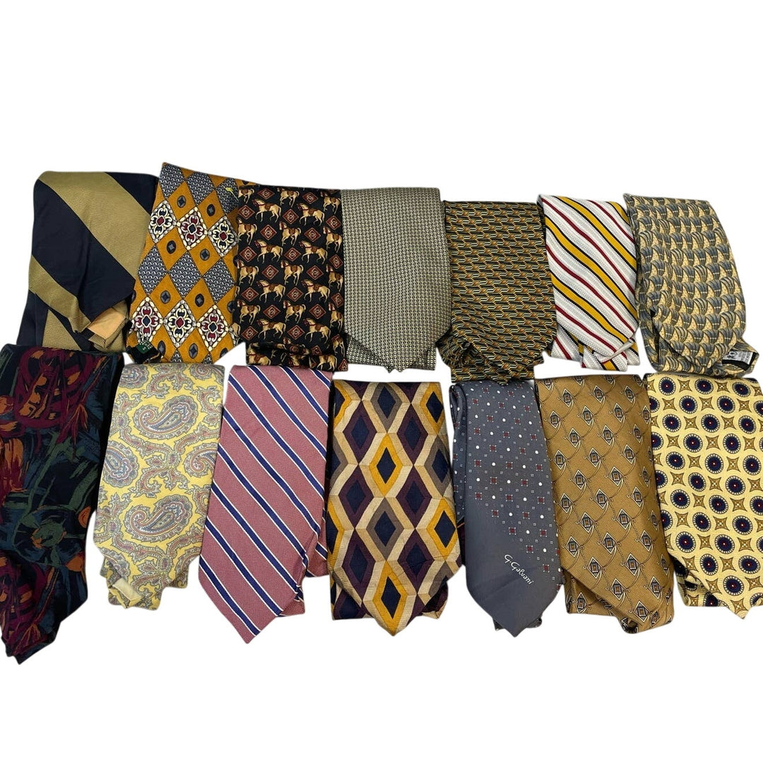 Lot of 14 Brown Gold Tan Vintage &amp; Modern Career Silk Polyester Necktie Ties