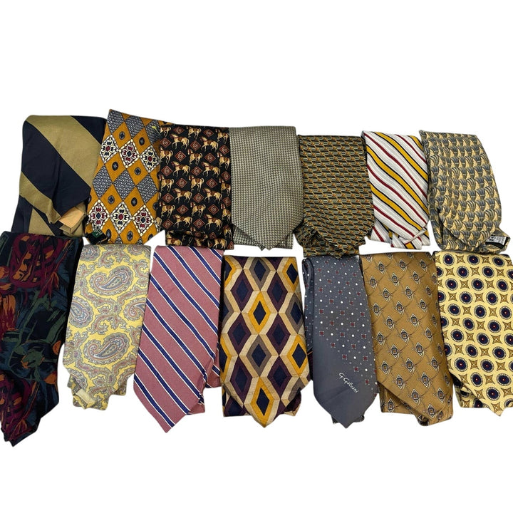 Lot of 14 Brown Gold Tan Vintage &amp; Modern Career Silk Polyester Necktie Ties