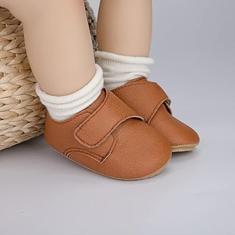 HsdsBebe Baby Boys 12-18 Months Brown Sneakers Hook &amp; Loop Closure Oxford Shoes