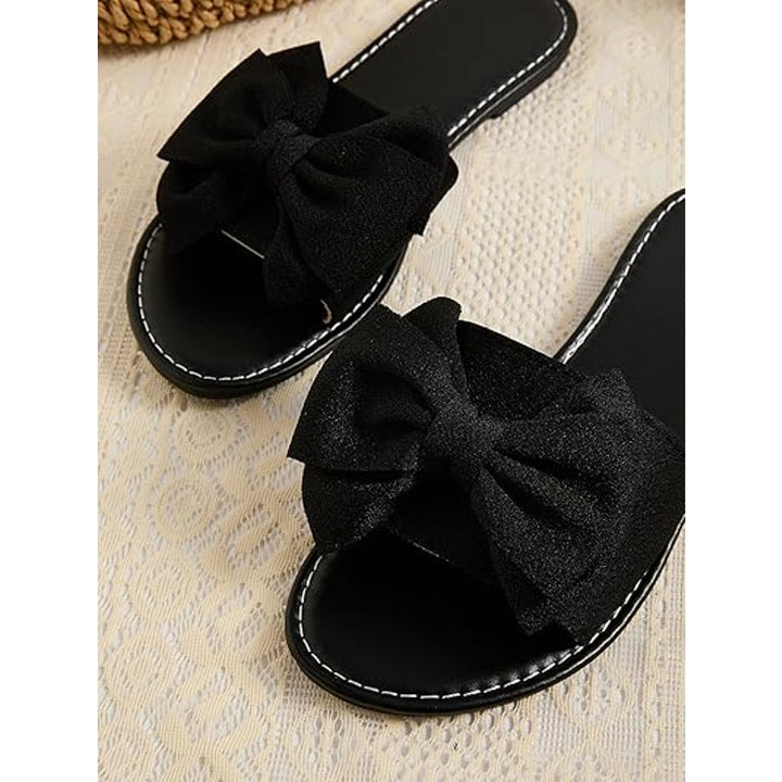 New GorgGlitter Womens Size 11 Black Slip On Slide Sandal Open Toe Bow Shoes