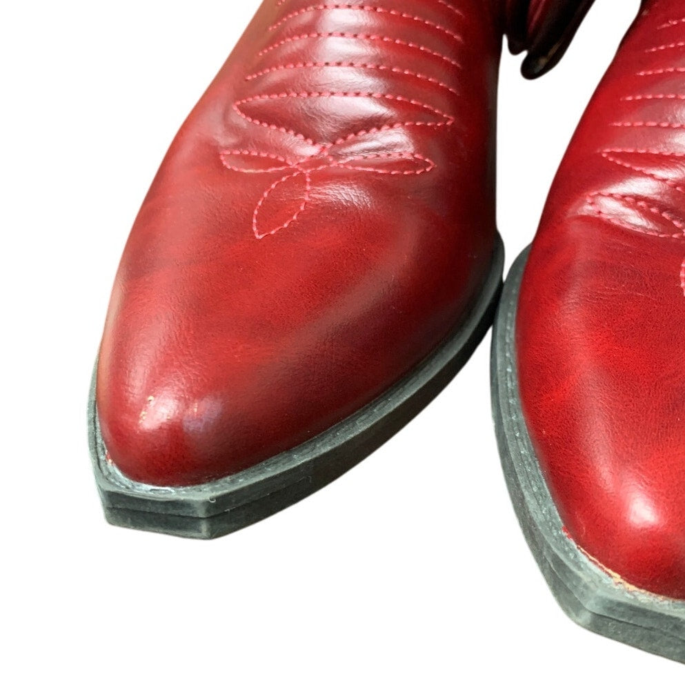 SelRoys Womens 11 Red Faux Leather 2" Heel Pull On Mid Calf Cowboy Boot Shoes