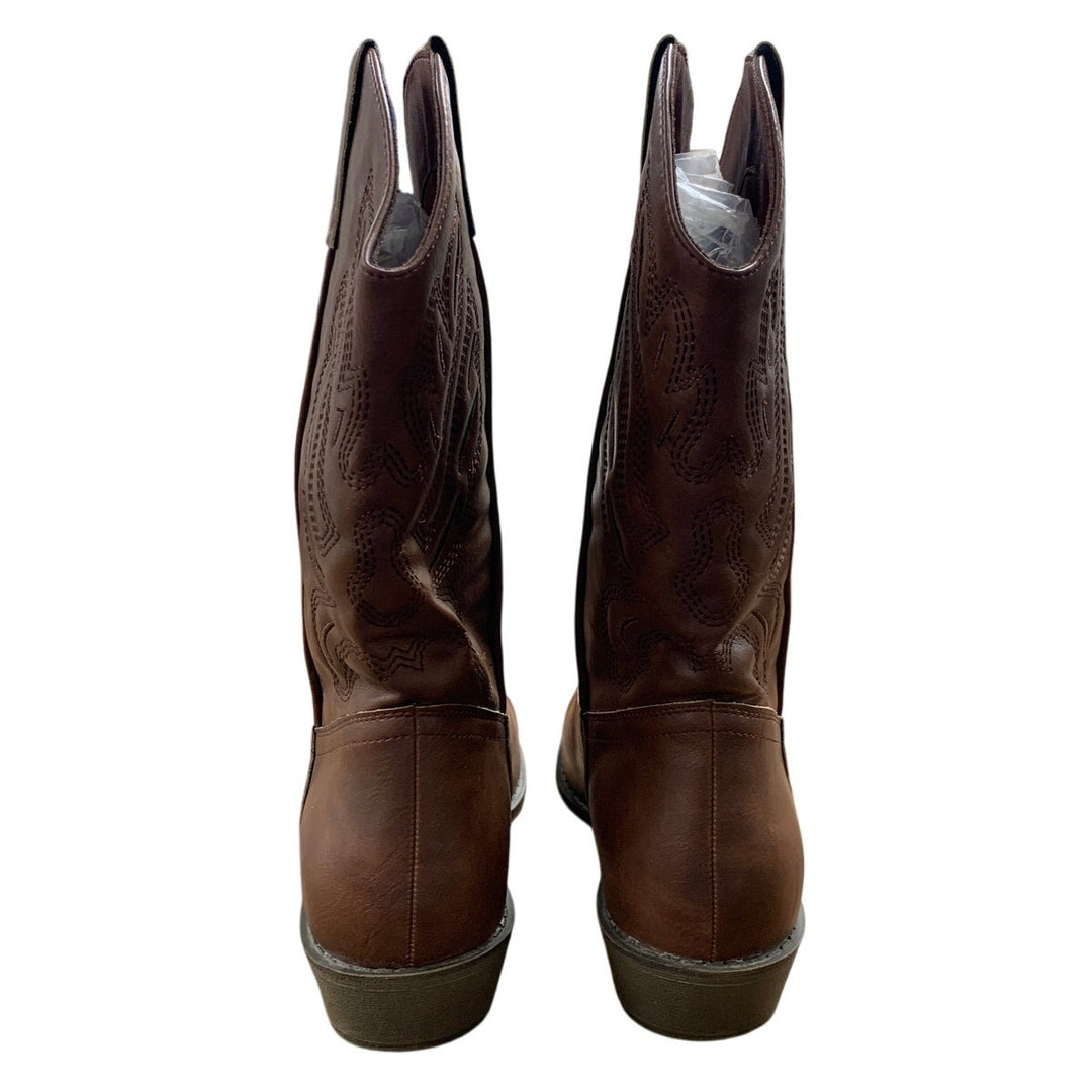 Womens Size 10 Brown Faux Leather 1.5" Block Heel Pull On Western Cowboy Boots