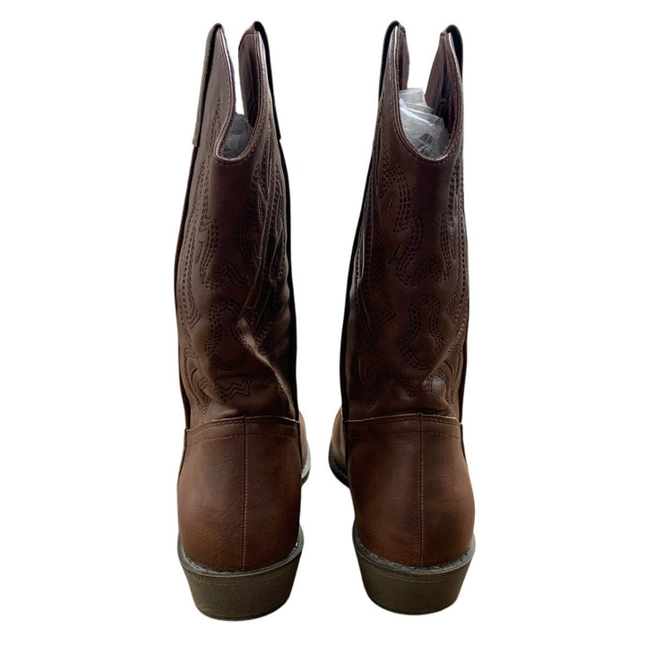 Womens Size 10 Brown Faux Leather 1.5" Block Heel Pull On Western Cowboy Boots
