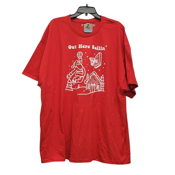 New Hand Printed Upcycled Mens 3XL Santa Claus Basketball Ballin' Christmas Tee