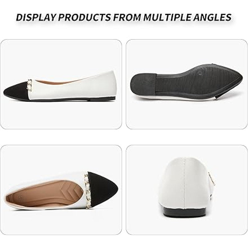 New Babudog Womens Szie 11 White Black Gold Chain Pointy Toe Slide On Flat Shoes