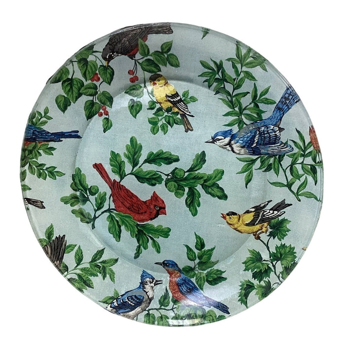 Handmade Cardinal Bluebird Goldfinch Decoupage Fabric on Back of Glass Plate