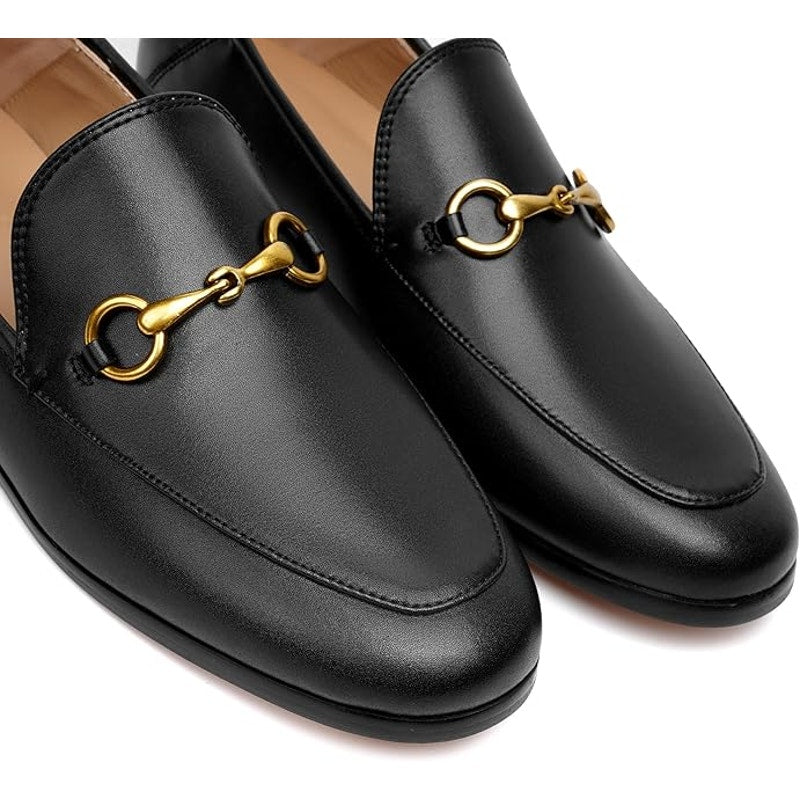 Vertundy Womens 7 Black Faux Leather Slide On Pointy Toe Low Heel Loafer Shoes