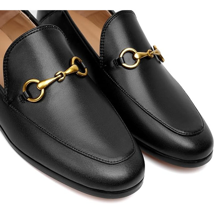 Vertundy Womens 7 Black Faux Leather Slide On Pointy Toe Low Heel Loafer Shoes