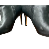 Vivianly Womens 9 Black Faux Leather Pointed Toe 3.5" Heel Slouch Ankle Boots