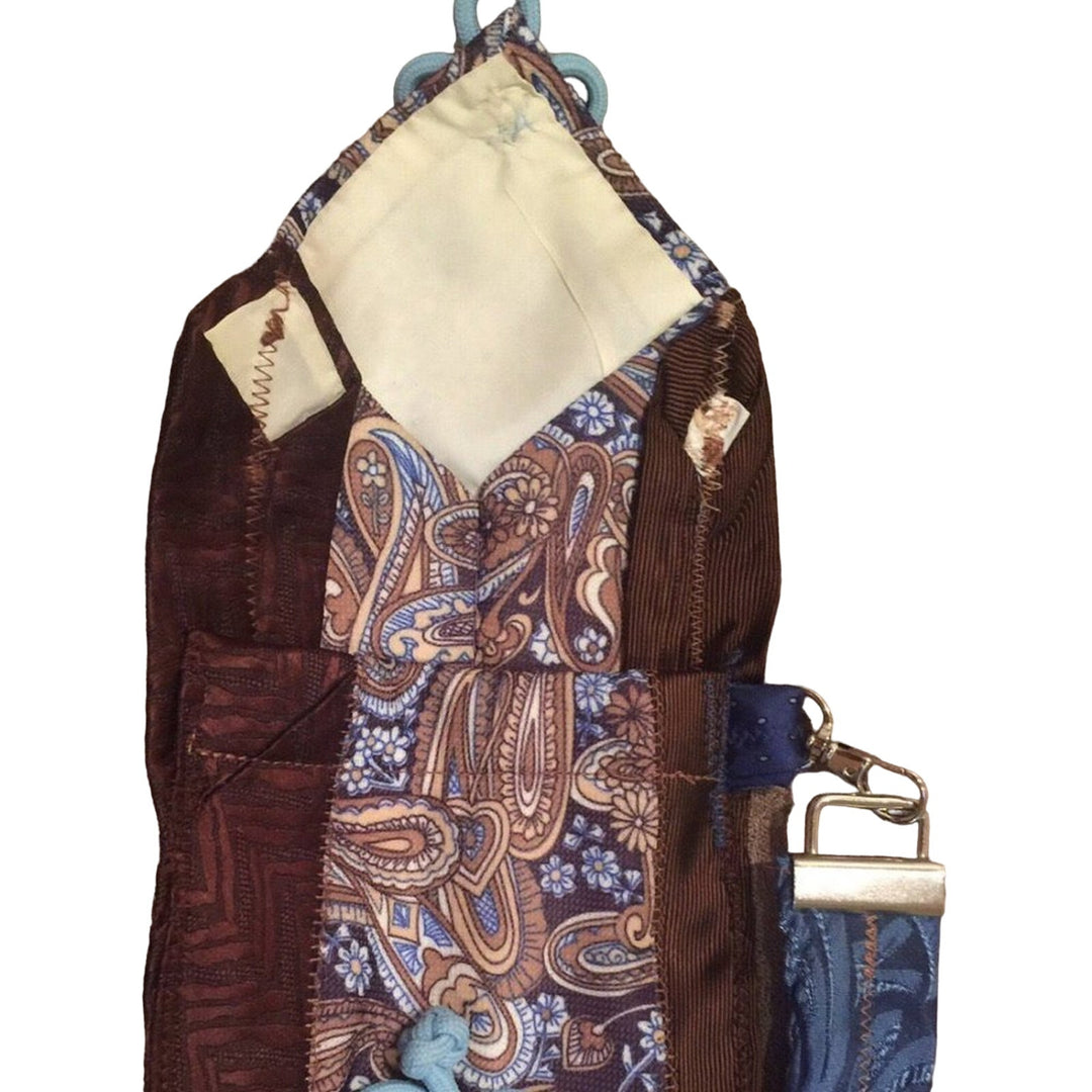 Handmade Upcycled Vintage Brown Blue Neck Tie Cell Phone Wristlet Purse Bag