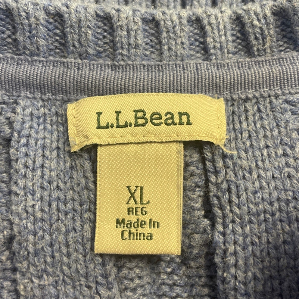 LL Bean Womens XL Blue 100% Cotton Long Sleeve Crew Neck Knit Pullover Sweater