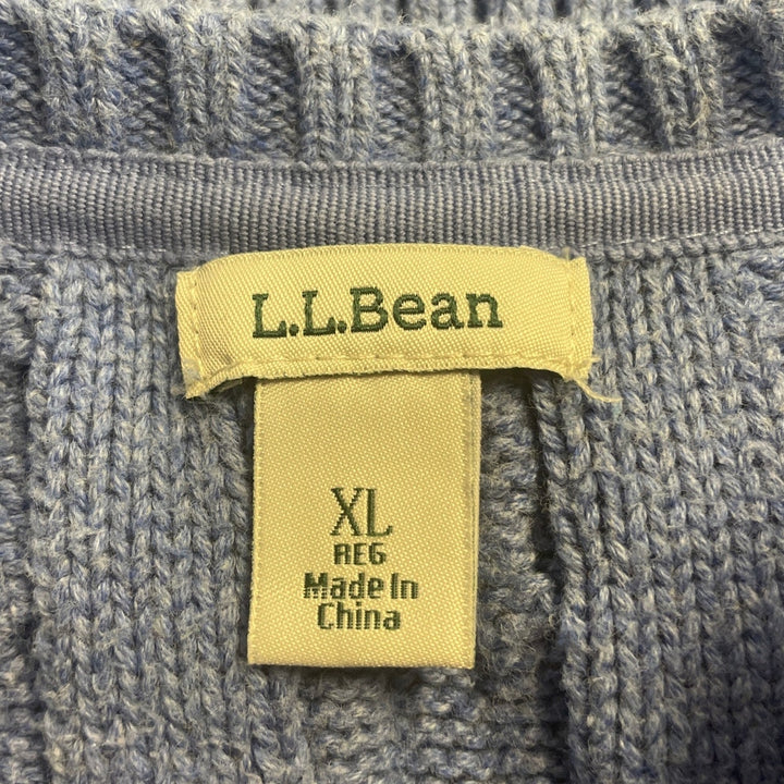 LL Bean Womens XL Blue 100% Cotton Long Sleeve Crew Neck Knit Pullover Sweater