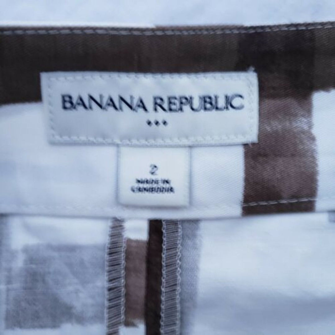 New Banana Republic Womens Size 2 Linen Blend Brown Plaid Mini Wrap Skirt