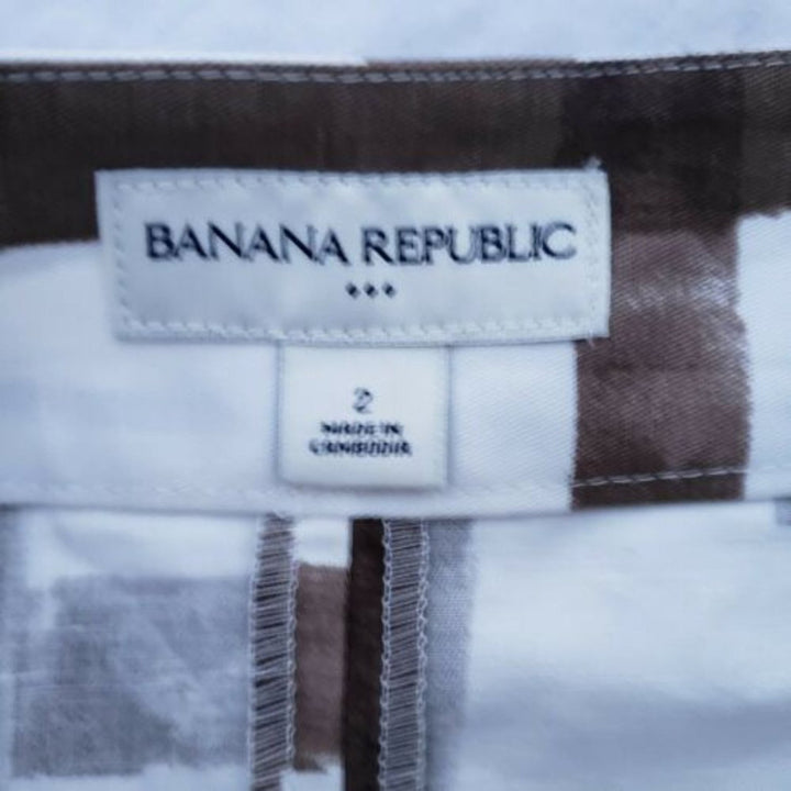 New Banana Republic Womens Size 2 Linen Blend Brown Plaid Mini Wrap Skirt