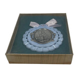 Vintage Plastic Round Angel w Mother Mary and Baby Jesus Child Ornament in Box