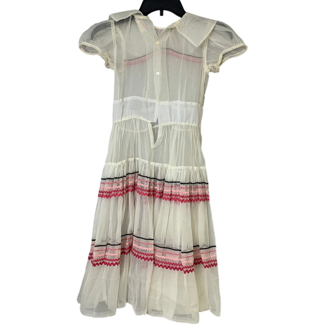 Vintage Original Jean Durain Girls Small Sheer Short Sleeve Unhemmed Dress