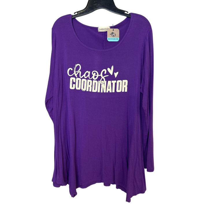 Upcycled Hand Printed Womens 3X Chaos Coordinator Long Sleeve Flowy Tee Shirt