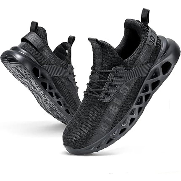 Furuian Mens Size 8.5 Wide Black Work Shoes Lace Up Round Steel Toe Shoes
