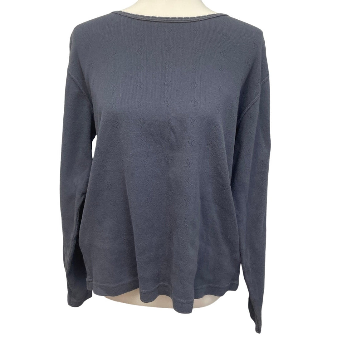 Eddie Bauer Womens Large Navy Blue 100% Cotton Long Sleeve Crew Neck Shirt